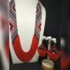 Червоний гердан “Етніка” з українським орнаментом та низками бісеру