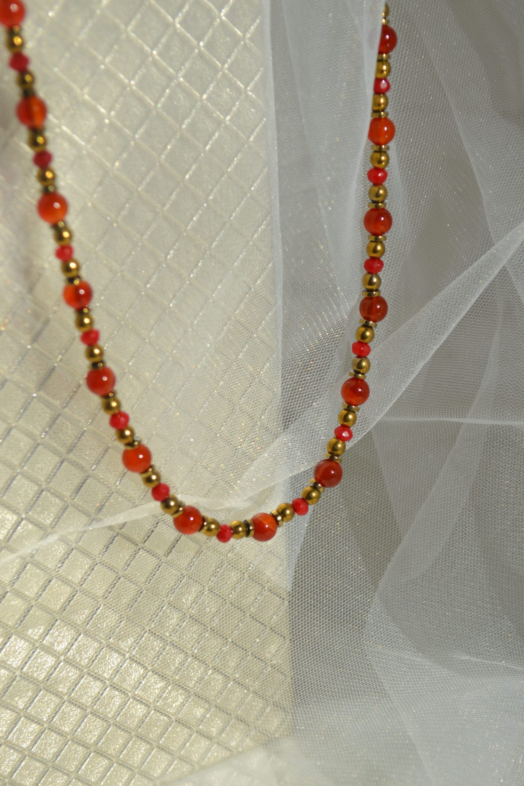 Червоно-золотисті намисто “Серце” із сердоліка та рубеліту